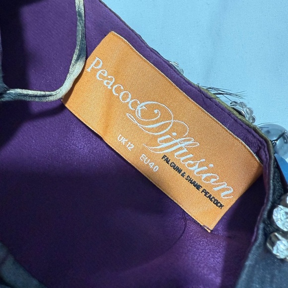 Peacock Diffusion Maxi‎ Dress with Feathers, Jewels & Leopard Print – UK 12 - Picture 9 of 9